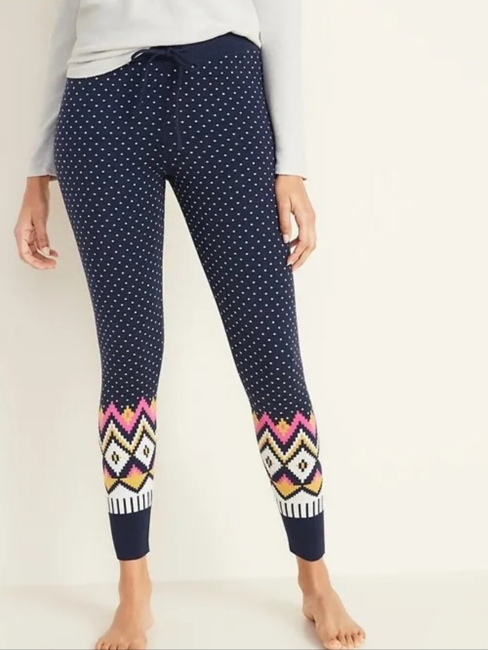 Old Navy Sweater-Knit Polka Dot Leggings Boho-Chic Cozy Loungewear Festive XL